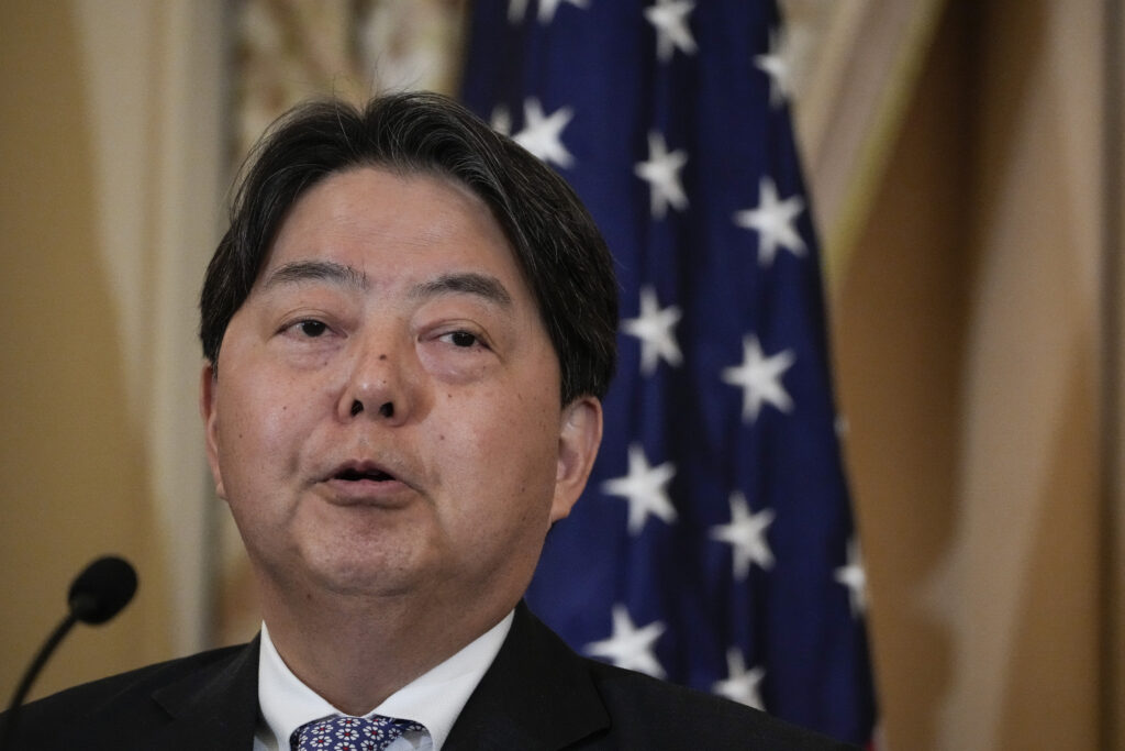 会談には、林芳正外相、ブリンケン米国務長官、韓国の朴振外相が出席する。(AFP)